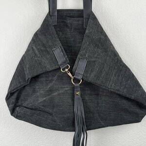 Lovestitch Black Waxed Canvas & Leather Millicent Hook Shoulder Tote Bag New